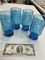 Vibrant Blue Glasses with White Etching