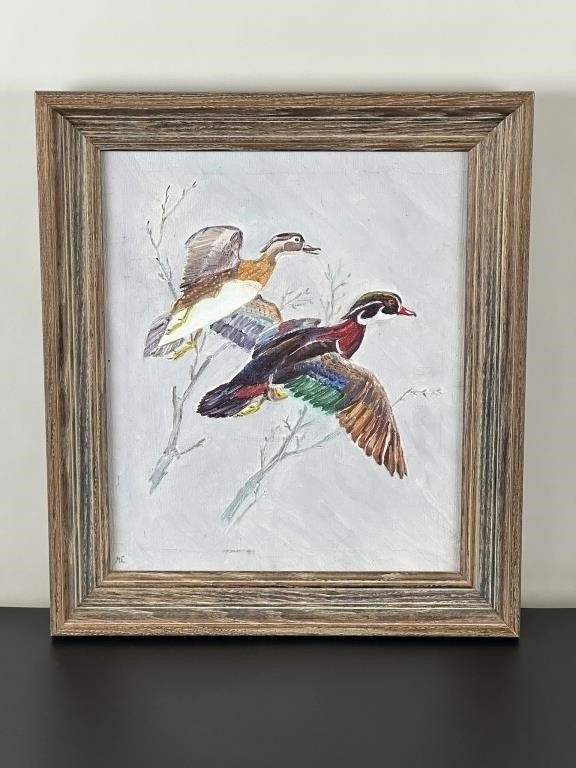 Vintage Framed Duck Painting - Wood Ducks