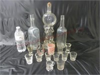 Vintage Glass Bottles & Shot Glasses
