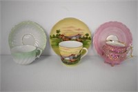 3 TEACUPS & SAUCERS - EARLY UNMARKED 19TH CENTURY