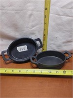 LOT OF 2 SMALL CAST IRON MINI BAKING DISHES OVAL