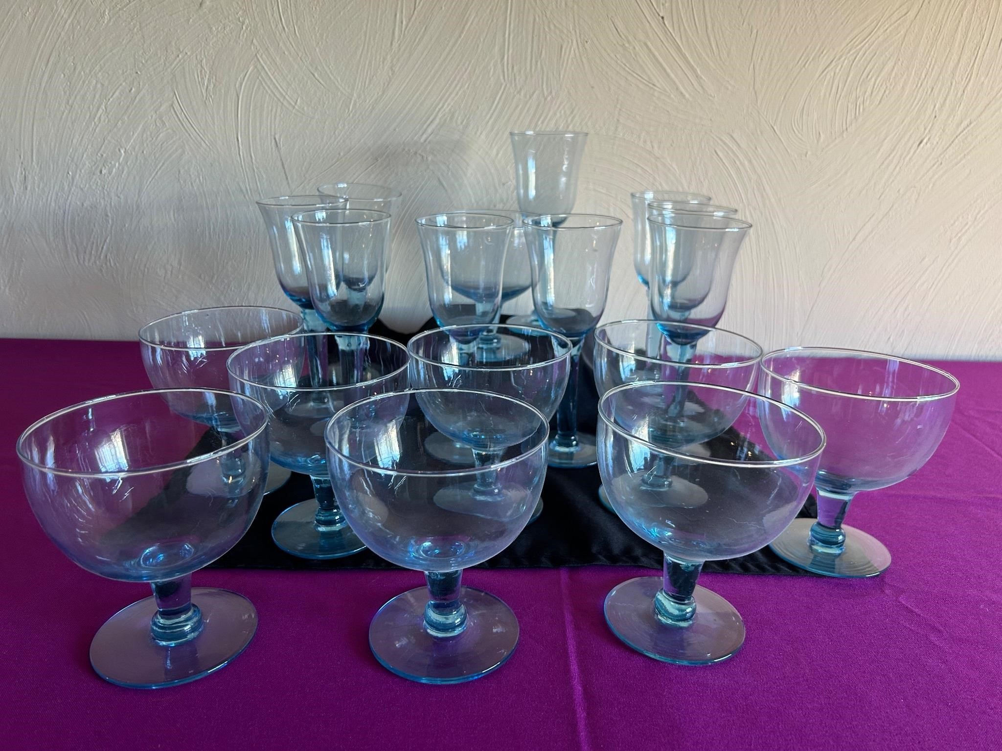 Light Blue Glass Wine Goblets + Sherbet