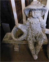 Concrete seated girl yard décor, 23" tall w/