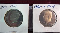 1982 S & 1989 S KENNEDY PROOF 1/2 DOLLARS