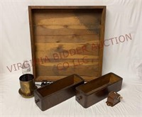 Wood Tray, Pierced Tin Lamp, Sewing Drawers, More!