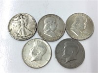 U S A Half Dollars 1941, 52, 63, 64, 74