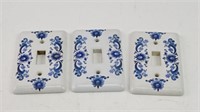 (3) Porcelain Light Switch Cover w/ Blue Motifs