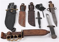 WW1 & WWII MILITARY KNIFE LOT KNUCKLE WESTERN CASE