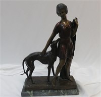 Ignacio Gallo Art Deco Bronze Girl and Greyhound