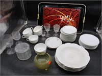 Cups, Plates, Glasses, Serving Tray