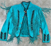 Western Style Leather Jacket Fringed & Bones XL