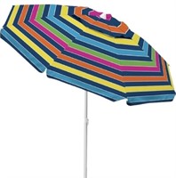 Rainbow striped beach umbrella - 7 ft