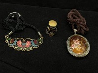 Beautiful Trio of Cloisonné Jewelry & Thimble