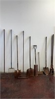 9 Yard Tools, pitch Fork, Shovel Rakes, Antique