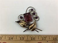 Sterling & amethyst colored stone pin. Total