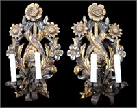 PAIR OF MILTON-SPIDELL CARVED POLYCHROME SCONCES