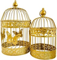 Set of 2 Gold Round Metal Birdcage Lantern