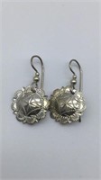 Sterling, silver Concho dangle earrings