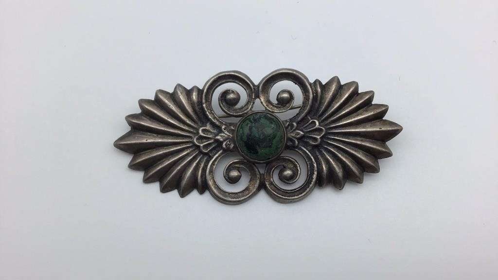Vintage sterling silver and turquoise brooch made