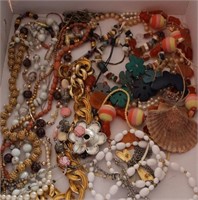 BOX OF ASSORTED COSTUME NECKLACES AND EARRINGS