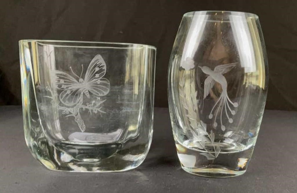 Vintage Lead Crystal Etched Art Vases