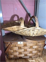 Picnic basket and 2 gathering baskets