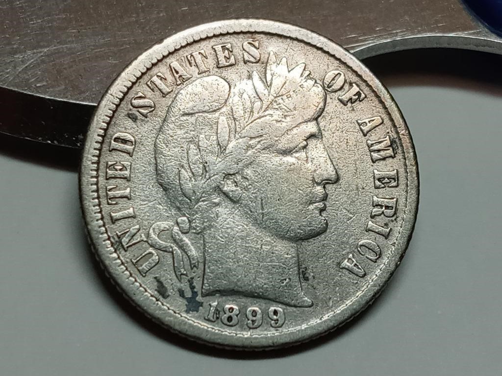 OF) 1899 full Liberty silver Barber dime