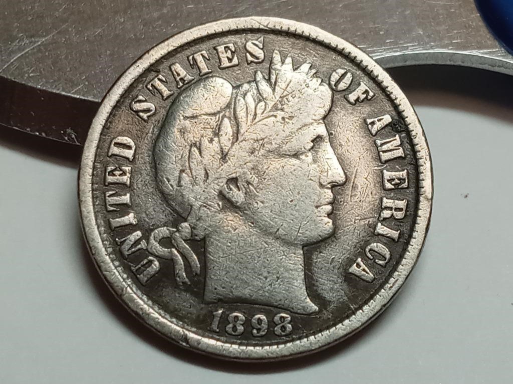 OF) 1898 full Liberty silver Barber dime