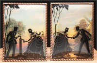 Antique Reverse Painted Silhouette Paintings (2)