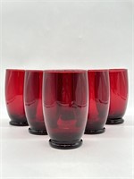 Vintage 6 Anchor Hocking Ruby Red Glasses 4.5"