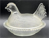 VTG Indiana Glass Clear Chicken On Nest Dish