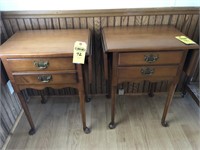 Pair Maple Drop Leave End Tables w/ 2 Drawers