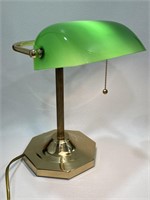 Brass Bankers Desk Lamp Green Glass Shade