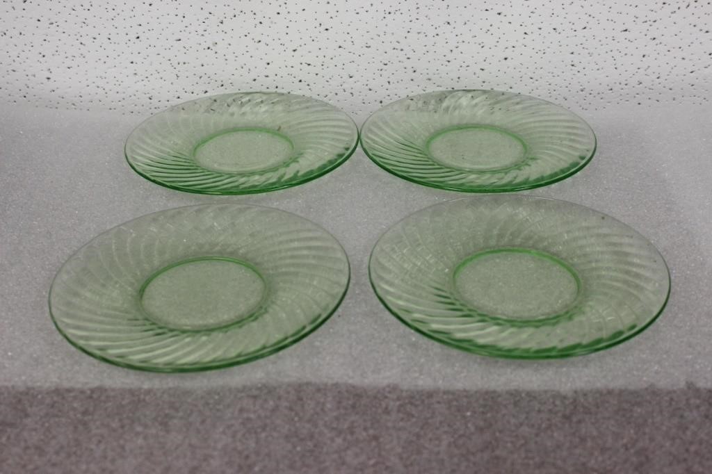 Lot of 4 Vaseline Glass Bread Plates