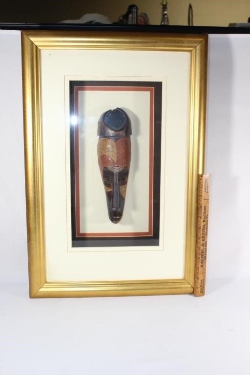 Large Framed Shadowbox of African Wood Mask