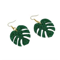 Bold Tropical Leaf Glitter Acrylic Dangle Earrings
