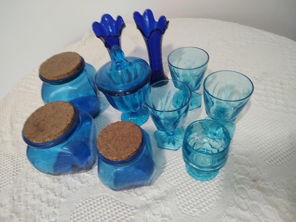 Collection of Blue Glass Items