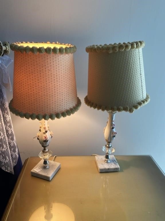 (2) 20" PORCELAIN TABLE LAMPS W/ MARBLE BASE