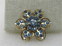 Vintage Blue Tiered Blossom Brooch, Filigree, 1950