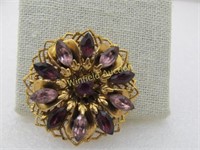 Vintage Purple Rhinestone Filigree Brooch, Blossom