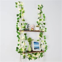 Hanging Shelf with Vine Lights  Macrame Shelf