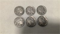 (6) 1937 Indian Head Buffalo Nickels