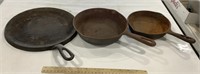 3 Cast Iron skillets, flat plate -no visible brand