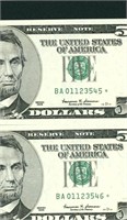 (2 CONSEC - STAR) $5 1999 (GEM) Federal Reserve