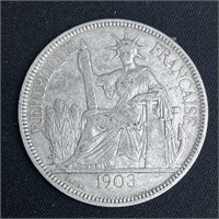 1903 Indochina 27 gram Silver Piastre De Commerce