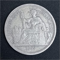1899 Indochina 27 gram Silver Piastre De Commerce
