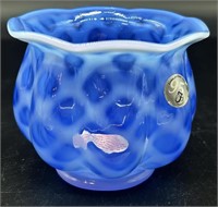 Fenton Blue Opal Diamond Optic Vase