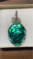 2.5" Silver Wire Abalone Shell Pendant