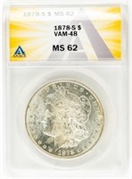 Coin 1878-S-VAM 48 Morgan Silver Dollar-ANACS-MS62