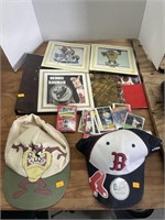 Baseball cards, sports pictures, hats , misc